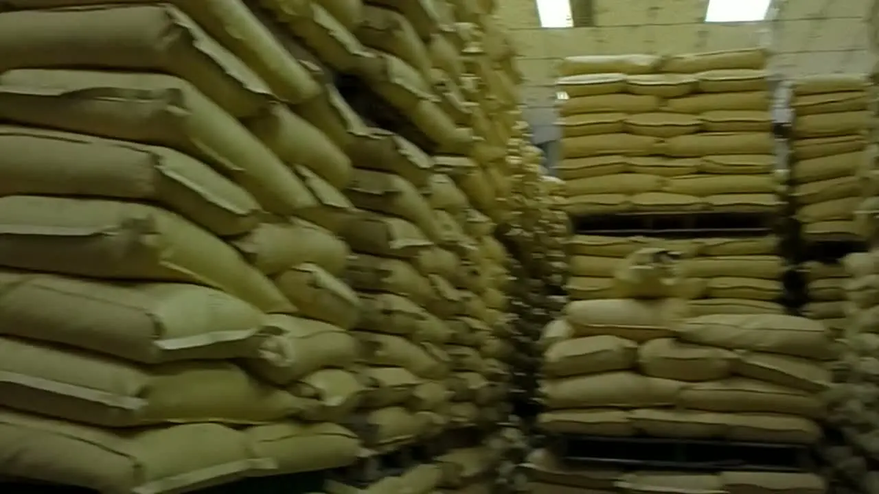 Bagged resin stacked in the warehouse