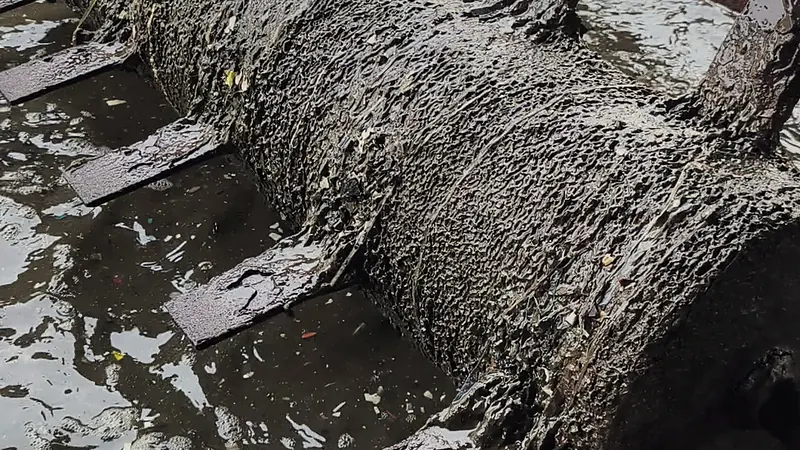 A paddle drum turns plastic flakes through the wash water