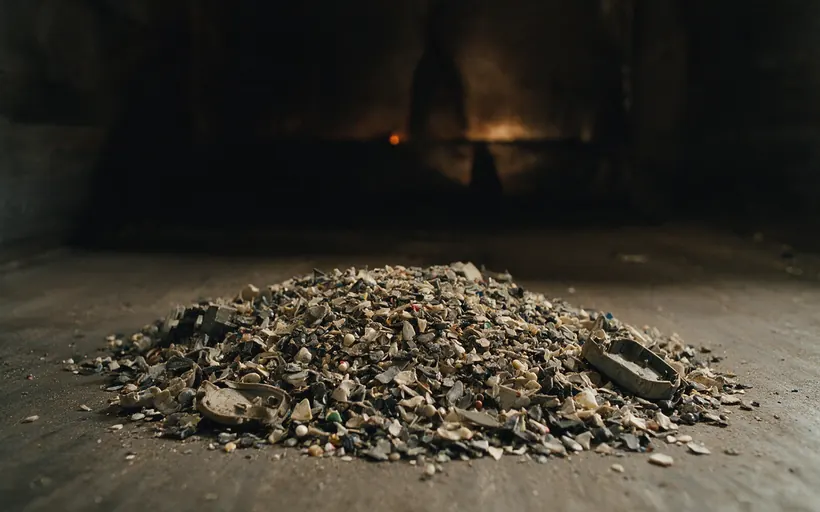 A low heap of crushed plastic regrind flakes (illustration)